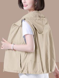 Ladies Hooded Vest Thin Summer Dry Quick Loose Casual Breathable Sleeveless Outerwear Fashionable Versatile Tank Top