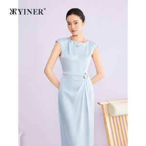 French Style Off-Shoulder Triacetate Blend Satin Drape Texture Dress