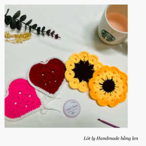 Handmade - Đế lót ly thủ công nhiều mẫu làm bằng len - Miếng lót ly thấm hút tốt (Mẫu tròn và trái tim)
