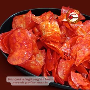 Keripik singkong balado merah lengket manis pedas renyah