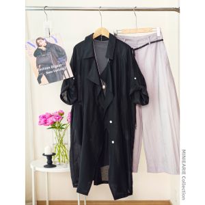 XIAOER | Windbreaker Style Shirt Fine Tencel 6% Linen Asymmetric Placket