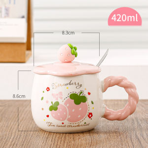 Cute Strawberry Ceramic Mugs Large Diameter with Lid Office Home Use Water Cups Female Students Office Workers Will like