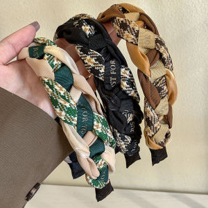 Maillard Checkered Twistedแถบคาดศีรษะแฟชั่นRetroแถบคาดศีรษะกว้างสําหรับผู้หญิงที่เรียบง่ายและอเนกประสงค์อุปกรณ์เสริมผม