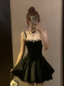 XZY Diamond Embedded Square Collar Strapless Dress Womens plus Size Summer Gathered Waist Birthday Ball Gown Black Dress