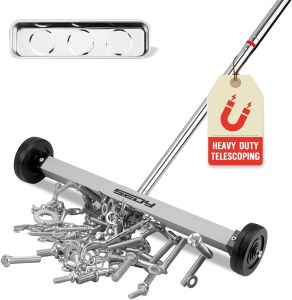 SEDY 17-Inch Magnet Sweeper Magnetic Nail Roller Heavy Duty Magnet Nail Pickup Rolling Tool with Telescoping Adjustable Handle