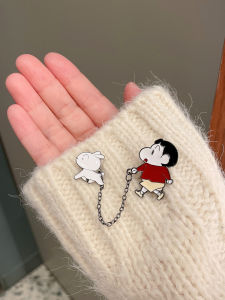Crayon Small New White Brooch Japanese Style Cute Chain Badge Cartoon Anime Men and Women Couple Pin Buckle Accessories