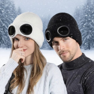 Winter Warm Beanie Hats Women Men Winter Windproof Glasses Knitted Ski Mask Cap Outdoor Ear Protection Sports Cold Hat & Gloves