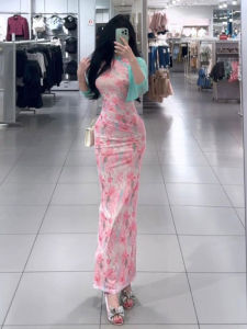 CHANGTONG | Vintage Style Unique Printed Cheongsam Dress Two-Piece Set