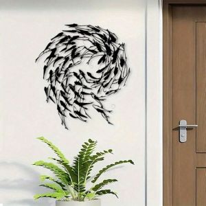Vintage Metal Fish Wall Art Durable Iron Black Finish Swimming Design Home Office Decor
