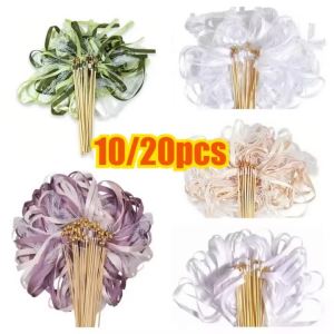 10/20pcs Gold Lace Ribbon Wands with Bells Party Gift Streamer Magic Fairy Wands for Wedding Decoration Twirling Lace Streamers