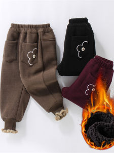 กางเกงขายาวผ้ากำมะหยี่บุขนแกะหนาสำหรับเด็กผู้หญิง ฤดูหนาว 2025 กางเกงขายาวทรงหลวมสบาย ๆ สำหรับเด็กอายุ 17 ปี ไม่มีแบรนด์