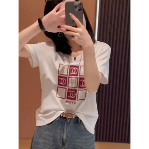 Red Printed T-Shirt Womens Casual Summer New Fashion Slimming Top Sweet Japanese Style Short Sleeve round Neck Loose Fit
