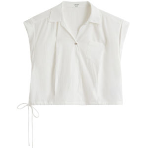 INMAN | Office Casual Loose Short Sleeve French V-Neck Lightweight White Shirt