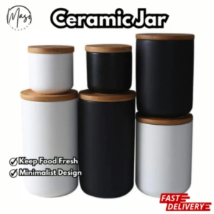 Ceramic Jar with Bamboo Lid – Multi-Purpose Food Storage Container for Kitchen & Home