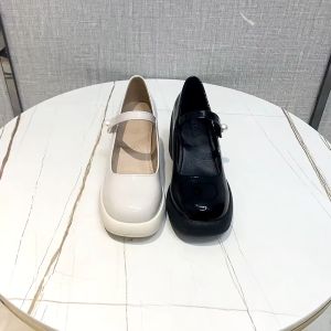 รองเท้าส้นสูง ส้นหนา รองเท้าแมรี่เจนสไตล์เกาหลี ตกแต่งกระดุมมุก สําหรับผู้หญิง นักเรียน