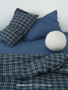 ZAOWO | Cotton Multi-Yarn Blue Checkered Color Contrast Bedding Set