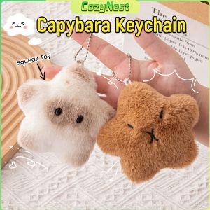 C.N Capybara Plush Doll Star Squeak Toy Cartoon Star Keychain Pendant Soft Siamese Cat Stuffed Doll 1Pc