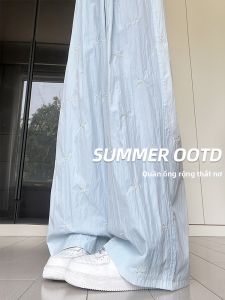 YIFANSHI | Quần Dài Ống Rộng eo Cao Thêu Nơ Đẹp Giúp Gầy