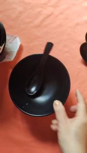 Muỗng phở cơm canh nhựa Melamine nhám đen NO25: 14.3 x 3.9 x 1.7 cm