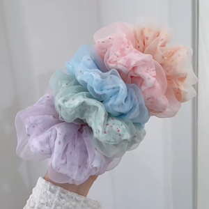Dây Cột Tóc vải scrunchies 2 lớp vải voan hoa cúc cho nữ