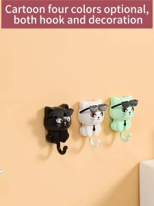 Cat Hooks Wall Hooks Cute Cat Key Hook With Sunglasses Adhesive Coat Hooks Key Holder For Wall Decoration可爱猫咪带墨镜卡通挂钩