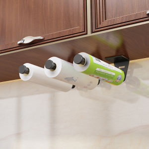 Scandinavian Style Metal Kitchen Paper Towel Holder No-Drill Wall Mounted Roll Paper Fridge Side Preservation Bag Rack Storage Organizer