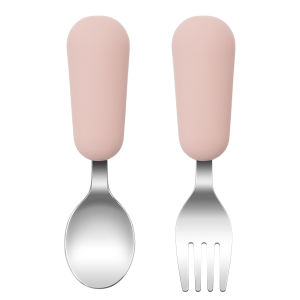 2PCS Stainless Steel Infant Feeding Utensils Set Silicone Handle Non Slip Grip Food Grade Safe Toddler Cutlery Baby Stuff
