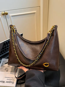 Fashionable Retro Leather Tote Bag Womens Large Capacity Simple Design Underarm Bag with Chain Strap Shoulder Crossbody Bag