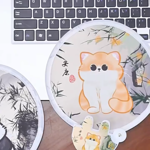 Small Round Portable Folding Fan Cat Pattern