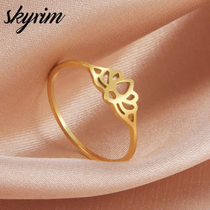 SKYRIM Womens Titanium Stainless Steel Ring Lotus Design Elegant Ring Jewelry Rings for friends