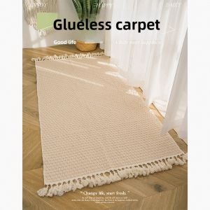 Modern Minimalist Cotton Linen Woven Carpet Machine Washable Outdoor Picnic Mat Bedroom Door Mat No Glue Absorbent Bathroom Mat