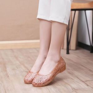 Womens Sandals Summer Non Slip Waterproof and Hard-Wearing Wedge Transparent Crystal Fashion All-Match Chunky Heel Peep Toe Open Toe Beach Rain Boots