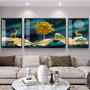 Living Room Decorative Painting Sofa Background Wall Mural Modern Minimalistic Abstraction Crystal Porcelain Diamond Painting Elegant Triptych Hanging Picture