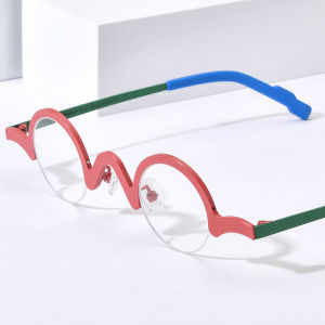 FONEX แว่นตากลมสไตล์วินเทจเรโทรผู้หญิงกรอบแว่นตาไทเทเนียมบริสุทธิ์85810แว่นสายตาครึ่งขอบขนาดเล็กสำหรับผู้ชาย