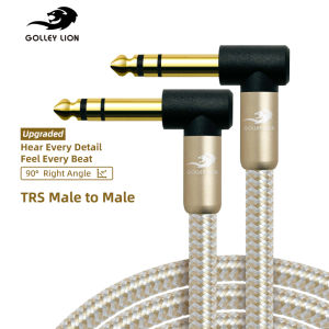 GOLLEY LION 1/4 Inch TRS Instrument Cable Right Angle 6.35mm Male Jack Stereo Audio Interconnect CordCompatible for BassKeyboardMixerAmplifierAmpElectric GuitarSpeaker