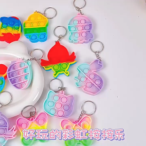Cute Cartoon Colorful Pop it Keychain Fidget Keychain Stress Relief Goodie Bag