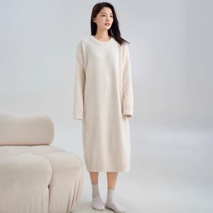 MiiOW | Dopamine Half-Fleece Womens Sleepwear Thickened Soft Home Clothes Autumn Winter Youth Casual Style Long Sleeve Midi Dress