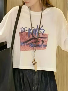 Shalldoer | White Letter Print Round Neck Short Sleeve T-Shirt Womens Loose Casual Versatile Summer Top Fashionable Short Shirt