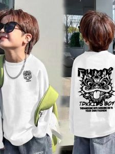 Pure Cotton Long Sleeve Base Shirt for Boys Printed Loose Top Cool Autumn Wear Childrens Fashion Korean Style Kids Clothes