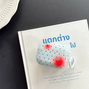 เคสหูฟังลายจุดสีแดงแบบเต็มจอ ลายมะเขือเทศน่ารัก สีฟ้าเงา พร้อมวงแหวนสีขาว สำหรับ AirPods 1 2 3 4 Pro 2 Pro 3