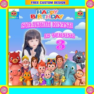 Cetak Spanduk / Backdrop Banner Ulang Tahun Anak / Tema Cocomelon / Cetak Custom / Free Design