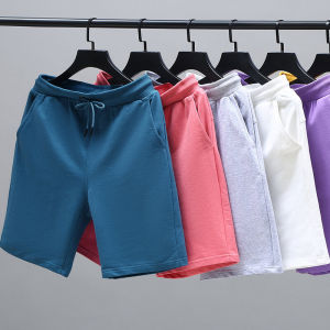 กางเกงขาสั้นทรงหลวมลำลองผ้าฝ้ายแท้สำหรับฤดูใบไม้ผลิและฤดูร้อน สำหรับทั้งชายและหญิง กางเกงขายาวทรงหลวมสไตล์สปอร์ต เอวยางยืด ทรงเข้ารูป