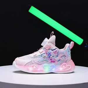KUOBURENSHENG | Anti-slip Bottom Light-up Cartoon Buckle Breathable Girls Childrens Sport Shoes