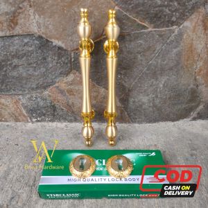 Gagang Pintu Rumah Kuningan Kunci Motif Dahlia Gold 34 cm 2 Pcs