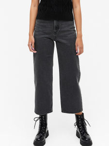 กางเกงยีนส์ทรงตรงเอวสูงหลวมๆ สีเทาลำลองสำหรับผู้หญิงในฤดูใบไม้ร่วง กางเกงขายาวทรงสลิมฟิต ทรงหลวม ทรงหลวม ทรงหลวม