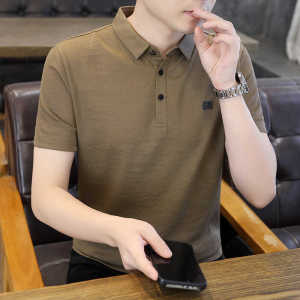 Woodpecker Ice Silk Linen Short Sleeve T-Shirt Men Thin Lapels Polo Shirt Linen Half Sleeve Tops T Cotton and Linen T-shirt