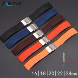 Aotelayer 16-24มิลลิเมตร 20-24มิลลิเมตร กีฬาสายรัดซิลิโคนผู้ชายผู้หญิงสากลกันน้ำยางพับหัวเข็มขัดนาฬิกาวงสร้อยข้อมืออุปกรณ์เสริม