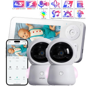 2K WiFi Baby Monitor with Screen & APP Control 3MP Baby Camera Motion & Cry Detection AI Tracking 4.3” Baby Phone Night Vision