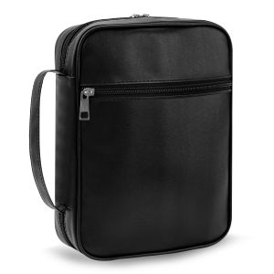 Black Leather Bible Cover with Handle & Zipper Pocket Large Capacity Christian Book Bag Organizer Church Travel Gift