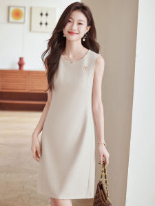 YIMUZI | White Sleeveless Elegant Slim Fit Dress for Petite Seasons Spring & Autumn Career